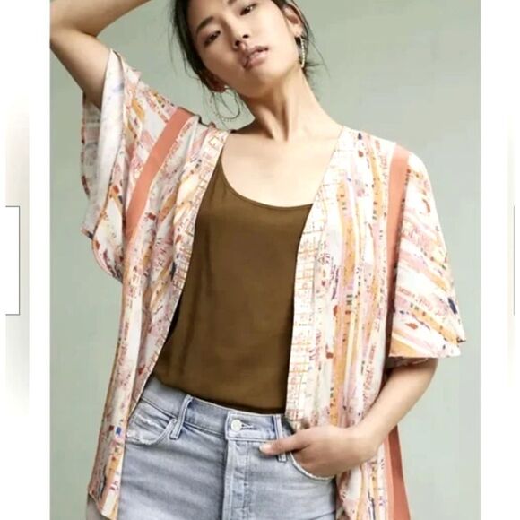 Anthropologie Floreat Kimono Top Jacket Boho Art Wear Abstract OSFM - Picture 1 of 16